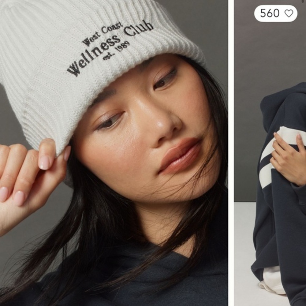 Anthropologie trendy beanie hat Daily Practice West Coast Wellness Club Gray
